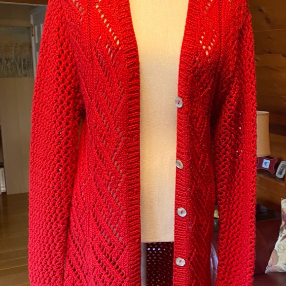 Carole Little Sweaters - Carole Little Open Cable Red Sweater